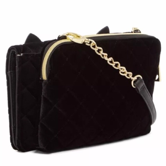 Betsey Johnson Velvet Kitty Cat Velour Crossbody - Picture 2 of 8